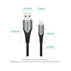 Кабель USB-Lightning Vention TPE Nylon MFi C89 2.4A 480Mbps nickel-plated 1.5m Grey (LABHG)