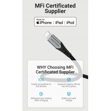 Кабель USB-Lightning Vention TPE Nylon MFi C89 2.4A 480Mbps nickel-plated 1.5m Grey (LABHG)