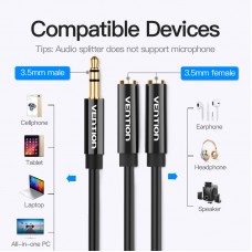 Кабель Audio 3.5мм-3.5мм Vention F/2xM TPE Jaket headset+earphone 0.3m Black (BBSBY)