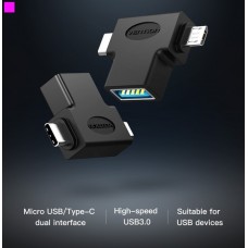 Адаптер MicroUSB-Type-C-OTG 3.0 Vention Black (CDIB0)