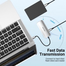 USB HUB 6 в 1 Vention Type-C-HDMI-USB 3USB 3.0 2Type-C 3.1 PD 100W 4K 30Hz 5Gbps 0.15m Grey (TOFHB)