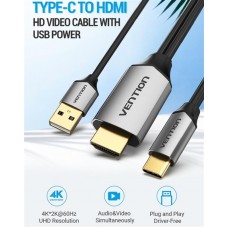 Кабель Type-C-HDMI v.2.0 Vention 4K 60Hz gold-plated 1.5m Black (CGTBG)