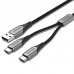 Кабель 2 в 1 USB-Type-C Vention Nylon 2.4А 480Mbps nickel-plated 1m Grey (CQOHF)