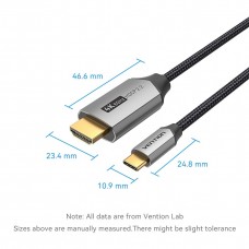 Кабель Type-C-HDMI 2.0 4K 60Hz HDCP 2.2 Thunderbolt 3 Vention Cotton Braided 1m Grey (CRBBF)