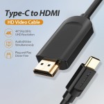 Кабель Type-C-HDMI Thunderbolt 3 v.1.4 Vention 4K 30Hz 2K 30Hz 1m Black (CGUBF)