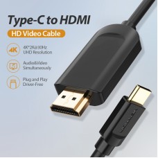 Кабель Type-C-HDMI Thunderbolt 3 v.1.4 Vention 4K 30Hz 2K 30Hz 1.5m Black (CGUBF)