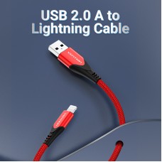 Кабель USB-Lightning Vention TPE Nylon MFi C89 2.4A 480Mbps nickel-plated 1.5m Red (LABRG)