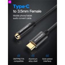 Адаптер Type-C-3.5мм Vention gold-plated 0.1m Black (BGСBA)