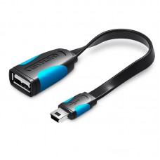 Адаптер USB-MiniUSB 5pin OTG 2.0 Vention PVC Flat 2A 480Mbps nickel-plated 0.25m Black (VAS-A19-025)