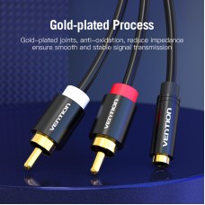 Кабель Audio 3.5мм-2RCA Vention M/F 24К gold-plated  26 AWG 2m Black (VAB-R01BH)