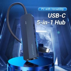 USB HUB Vention Type-C-RJ45-USB-MicroUSB 3USB 100M Ethernet Black (TGOBB)