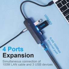 USB HUB Vention Type-C-RJ45-USB-MicroUSB 3USB 100M Ethernet Black (TGOBB)