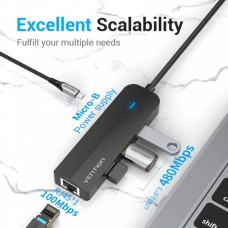 USB HUB Vention Type-C-RJ45-USB-MicroUSB 3USB 100M Ethernet Black (TGOBB)