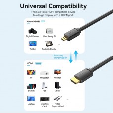 Кабель HDMI-miniHDMI v.2.0 Vention Metal GND 4K 60Hz 18Gbps HDR Video Dolby Audio 2m Black (AGHBH)