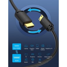 Кабель HDMI-miniHDMI v.2.0 Vention Metal GND 4K 60Hz 18Gbps HDR Video Dolby Audio 2m Black (AGHBH)