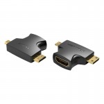 Адаптер 2 в 1 MicroHDMI-MiniHDMI-HDMI Vention (4K 30Hz MiniHDMI) (1080p 60Hz MicroHDMI) Black (AGFB0)