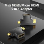 Адаптер 2 в 1 MicroHDMI-MiniHDMI-HDMI Vention (4K 30Hz MiniHDMI) (1080p 60Hz MicroHDMI) Black (AGFB0)