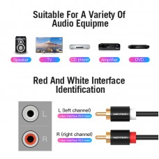 Кабель Audio 2RCA-2RCA Vention F/F 29К gold-plated 29 AWG 1m Metal Shell Black (VAB-R06-B100)