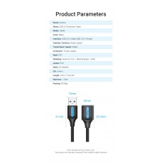Удлинитель USB-USB 3.0 Vention F/M PVC Round 5Gbps 3m Black (CBHBI)