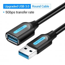 Удлинитель USB-USB 3.0 Vention F/M PVC Round 5Gbps 3m Black (CBHBI)
