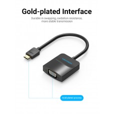 Адаптер MiniHDMI-VGA v.1.4 Vention 1080P 60Hz 0.15m 3.5 audio microusb power Black (AGABB)