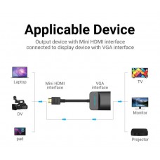 Адаптер MiniHDMI-VGA v.1.4 Vention 1080P 60Hz 0.15m 3.5 audio microusb power Black (AGABB)