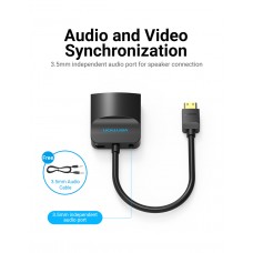 Адаптер MiniHDMI-VGA v.1.4 Vention 1080P 60Hz 0.15m 3.5 audio microusb power Black (AGABB)