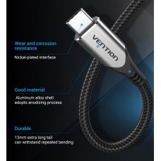 Удлинитель Type-C-Type-C 3.2 Vention Nylon M/F Thunderbolt 3 4K 60Hz PD 100W 10Gbps 5A 1m Grey (TABHH)