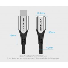 Удлинитель Type-C-Type-C 3.2 Vention Nylon M/F Thunderbolt 3 4K 60Hz PD 100W 10Gbps 5A 1m Grey (TABHH)