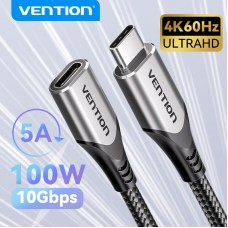 Удлинитель Type-C-Type-C 3.2 Vention Nylon M/F Thunderbolt 3 4K 60Hz PD 100W 10Gbps 5A 1m Grey (TABHH)
