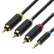 Кабель Audio 2.5мм-3RCA Vention F/F 24К gold-plated 1.5m Black (BCCBG)