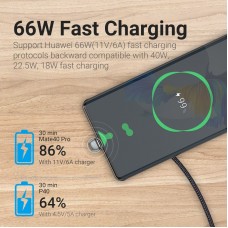 Кабель USB-Type-C Vention TPE Nylon U-Shaped 180° PD 66W 5A 480Mbps nickel-plated 1m Grey (COHHF)