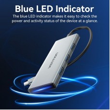 USB HUB Vention 7 in 1 Type-C-HDMI-USB 3USB 4K60Hz SD/TF PD 100W Gray (TOPHB)
