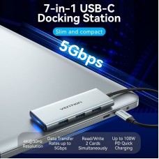 USB HUB Vention 7 in 1 Type-C-HDMI-USB 3USB 4K60Hz SD/TF PD 100W Gray (TOPHB)