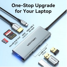 USB HUB Vention 7 in 1 Type-C-HDMI-USB 3USB 4K60Hz SD/TF PD 100W Gray (TOPHB)