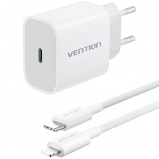 Сетевое зарядное устройство Vention 1Type-C 20W 3A + USB-C to Lightning cable М-М White