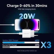 Сетевое зарядное устройство Vention 1Type-C 20W 3A + USB-C to Lightning cable М-М White