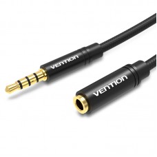 Удлинитель Audio Aux 3.5мм-3.5мм Vention mic Cotton F/M gold-plated 1m Black (BHBBF)
