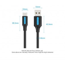 Кабель USB-Type-C Vention PVC PD 60W nickel-plated 3A 480Mbps 0.25m Black (COKBC)