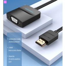 Адаптер HDMI-VGA v.1.4 Vention 1080P 60Hz 0.15m 3.5 audio microusb power Black (ACFBB)