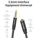 Удлинитель Audio Aux 3.5мм-3.5мм M/F Vention gold-plated 1.5m Black (VAB-B06-B150-M)
