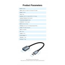 Адаптер Type-C-USB 3.0 Vention nickel-plated 5Gbps 3A 0.15m Gray (CCXHB)