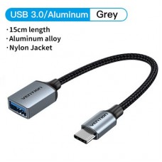 Адаптер Type-C-USB 3.0 Vention nickel-plated 5Gbps 3A 0.15m Gray (CCXHB)