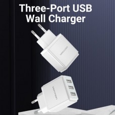 Сетевое зарядное устройство 3USB Vention 17W QC3.0 2.4A White (DC5307-W)