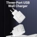 Сетевое зарядное устройство 3USB Vention 17W QC3.0 2.4A White (DC5307-W)