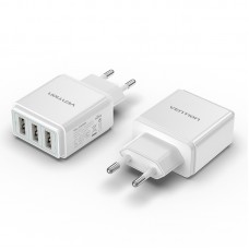 Сетевое зарядное устройство 3USB Vention 17W QC3.0 2.4A White (DC5307-W)