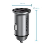 Автомобильное зарядное устройство Vention 2USB 30W 5A QC3.0 Gray Mini Aluminium Alloy Gray (FFEH0)