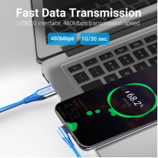Кабель USB-Type-C Vention TPE Nylon 90° Degree 5A 480Mbps nickel-plated 1.5m Grey (COGHG)