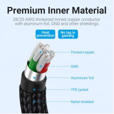 Кабель USB-Type-C Vention TPE Nylon U-Shaped 180° PD 66W 5A 480Mbps nickel-plated 0.5m Grey (COHHD)