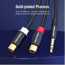 Кабель Audio 3.5мм-2RCA Vention M/F 24К gold-plated 26 AWG 0.3m Black (VAB-R02-B030)